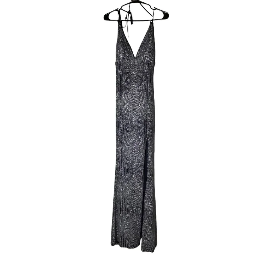 Trixxi Womens Black & White Geometric V-Neck Maxi Dress With Slit Size 1 - Picture 7 of 7